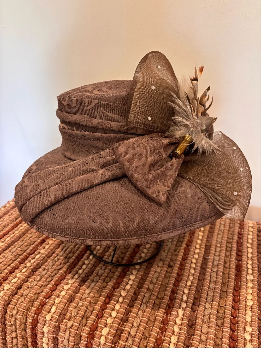 Tania Bella Premiere Collection Brown Kentucky Derby Hat Removable Hornady Pin - Picture 7 of 10